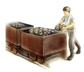 6.將礦石搬上礦車或拖、運出坑外。